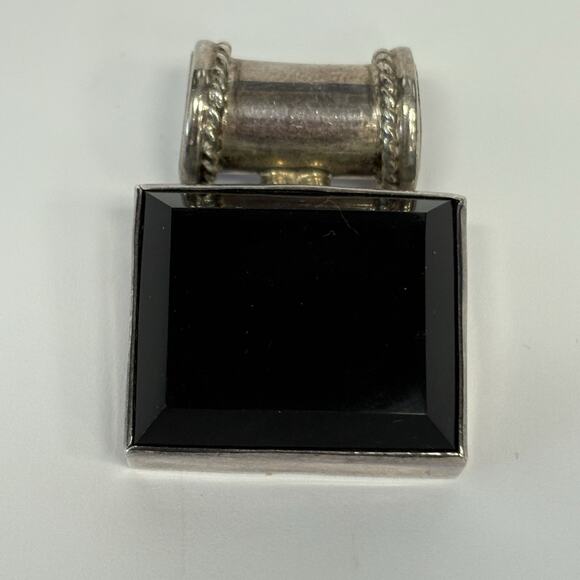 Vintage Mexico 925 Sterling Silver Square Black Onyx Pendant Heavy - Picture 10 of 10